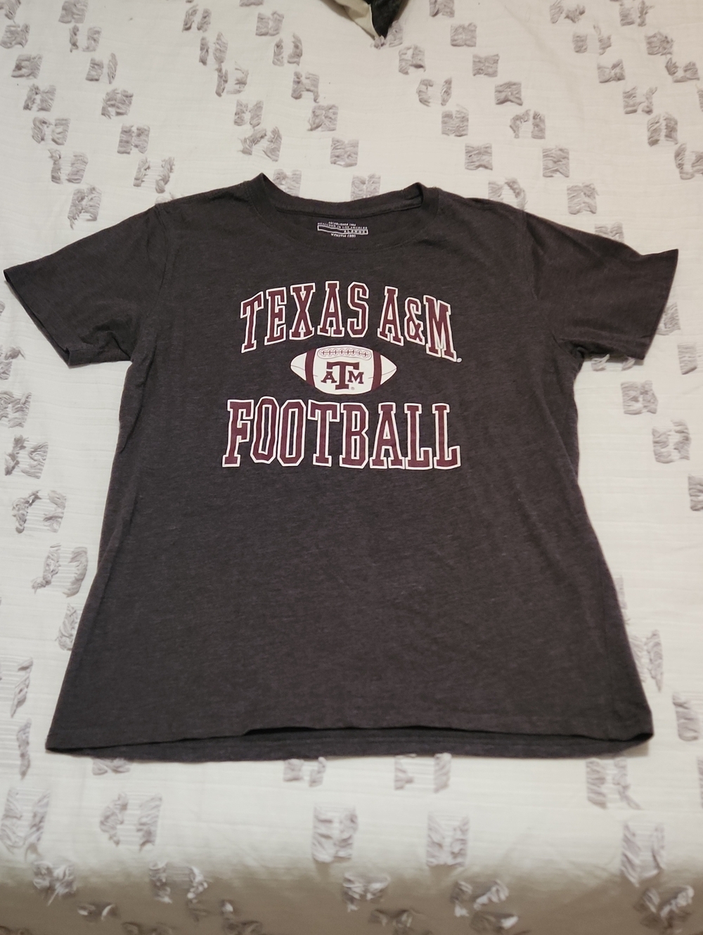 EUCTexas A&M Football Gray Tee with Maroon Print